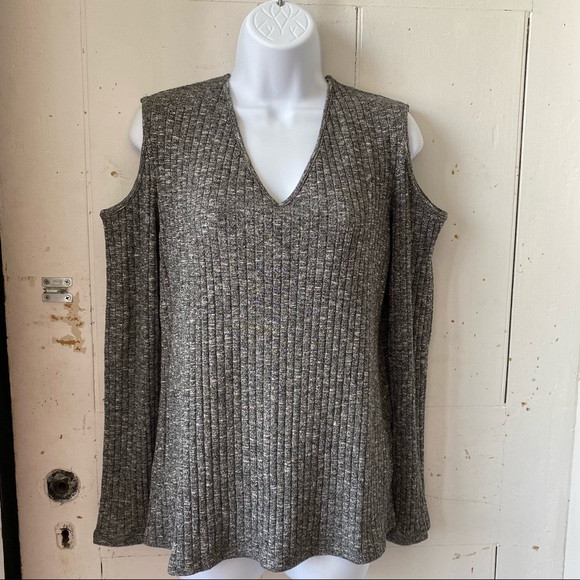 Kenneth Cole Ribbed Cold Shoulder Knit Sweater - Picture 2 of 13